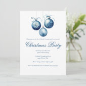 Elegante Blauwe Kerst Ornamenten Bedrijfsfeest Kaart (Staand voorkant)