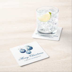 Elegante Blauwe Kerst Ornamenten Bedrijfsfeest Kartonnen Onderzetters