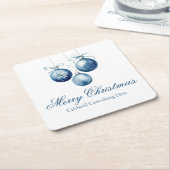 Elegante Blauwe Kerst Ornamenten Bedrijfsfeest Kartonnen Onderzetters (Schuin)