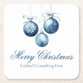 Elegante Blauwe Kerst Ornamenten Bedrijfsfeest Kartonnen Onderzetters (Voorkant)