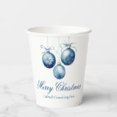 Elegante Blauwe Kerst Ornamenten Bedrijfsfeest Papieren Bekers (Achterkant)