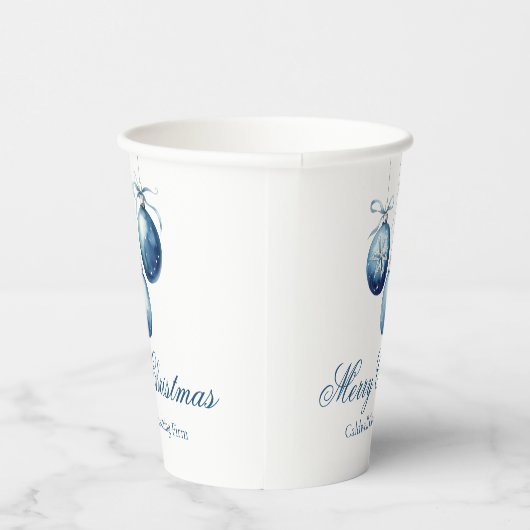 Elegante Blauwe Kerst Ornamenten Bedrijfsfeest Papieren Bekers (Rechts)