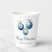 Elegante Blauwe Kerst Ornamenten Bedrijfsfeest Papieren Bekers (Voorkant)