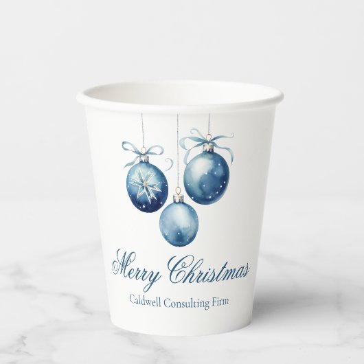 Elegante Blauwe Kerst Ornamenten Bedrijfsfeest Papieren Bekers (Voorkant)