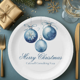 Elegante Blauwe Kerst Ornamenten Bedrijfsfeest Papieren Bordje