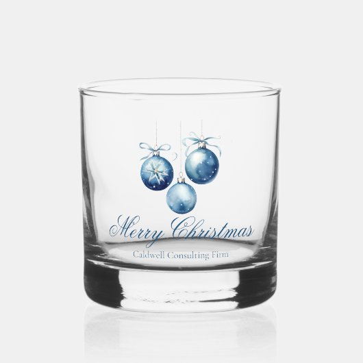 Elegante Blauwe Kerst Ornamenten Bedrijfsfeest Whisky Glas (Voorkant)