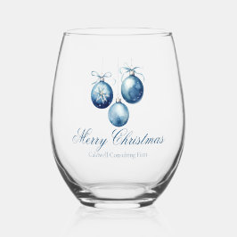 Elegante Blauwe Kerst Ornamenten Bedrijfsfeest Wijnglas Zonder Voet