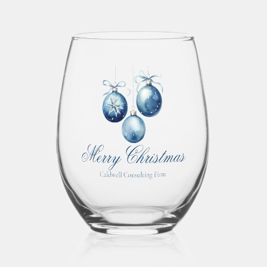 Elegante Blauwe Kerst Ornamenten Bedrijfsfeest Wijnglas Zonder Voet (Voorkant)