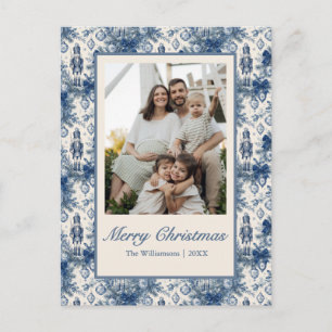 Elegante Blauwe Kerst Toile Notenkraker Foto's Feestdagenkaart
