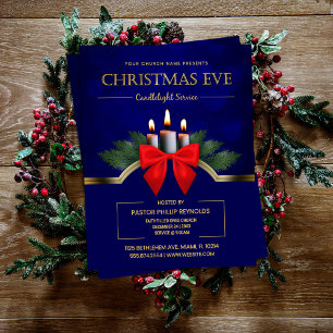Elegante Blauwe Kerstavond Kaarslichtkerk Flyer