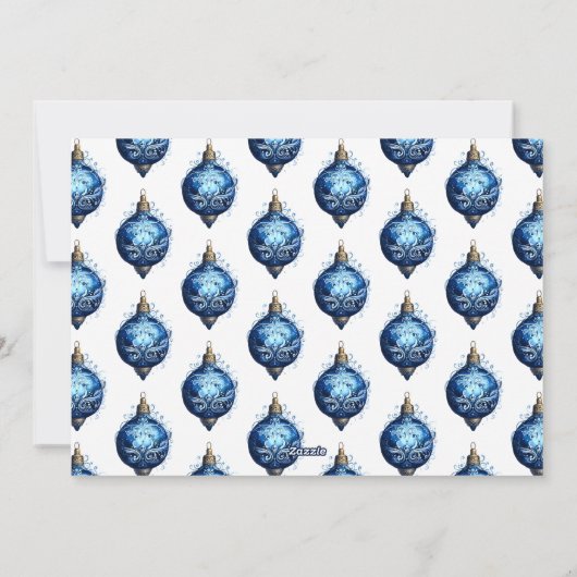 Elegante Blauwe Kerstbal Foto Kerstmis Feestdagenkaart (Achterkant)