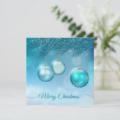 Elegante blauwe kerstbal uitnodiging (Staand voorkant)