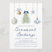 Elegante Blauwe Kerstbal Uitwisseling Kaart (Voorkant)