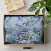 Elegante Blauwe Kerstballen Bloemendecoupage Tissuepapier (Geschenk)