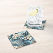 Elegante blauwe kerstbloemen kartonnen onderzetters (Insitu)