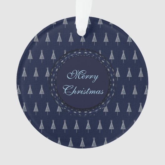 Elegante blauwe kerstbomen en sterren ornament (voorkant)