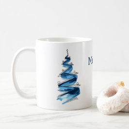 Elegante Blauwe Kerstboom Aquarel Koffiemok