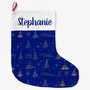 Elegante Blauwe Kerstboom Doodles Met Goud Grote Kerstsok