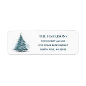 Elegante blauwe kerstboom retouradres etiket (Voorkant)