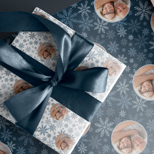 Elegante blauwe kerstfoto cadeaupapier
