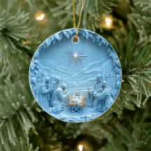 Elegante blauwe kerststal kerstversiering