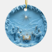 Elegante blauwe kerststal kerstversiering keramisch ornament (Voorkant)