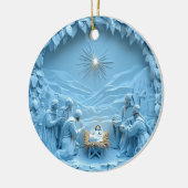 Elegante blauwe kerststal kerstversiering keramisch ornament (Links)