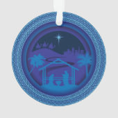 Elegante blauwe kerststal ornament (achterkant)