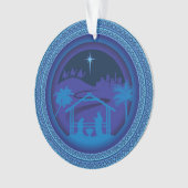 Elegante blauwe kerststal ornament (voorkant)