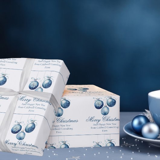 Elegante Blauwe Kerstversiering Company Cadeaupapier