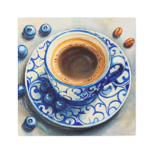 Elegante Blauwe Koffiekop met Blauwe Bessen – Real