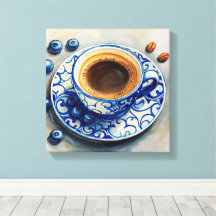 Elegante Blauwe Koffiekop met Blauwe Bessen – Real