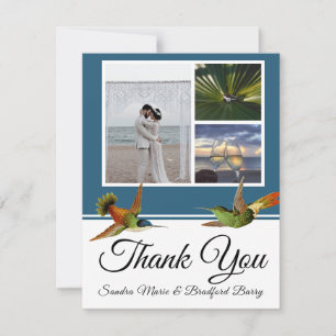 Elegante Blauwe Kolibrie Bruiloft Fotocollage Bedankkaart