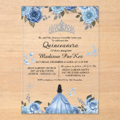 Elegante Blauwe Koninklijke Bloemenvlinder Quincea Acryl Uitnodigingen (Voorkant)