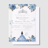 Elegante Blauwe Koninklijke Bloemenvlinder Quincea Vellum Uitnodigingen (Offset)