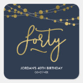 Elegante Blauwe Koorden van Lichten 40e Verjaardag Vierkante Sticker (Voorkant)