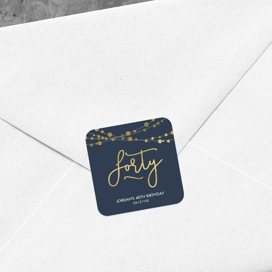 Elegante Blauwe Koorden van Lichten 40e Verjaardag Vierkante Sticker