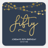 Elegante Blauwe Koorden van Lichten 50ste Verjaard Vierkante Sticker (Voorkant)