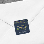 Elegante Blauwe Koorden van Lichten 70ste Verjaard Vierkante Sticker<br><div class="desc">Deze elegante 70e verjaardagsfeestvierkante sticker heeft strings van lichten en het woord "zeventig" in faux gold tegen een donkerblauwe achtergrond. Bekijk hier andere overeenkomende objecten https://www.zazzle.com/collections/strings_of_lights_faux_gold_celebration_collection-119311942951401241?rf=238364477188679314 Personaliseer het met je gegevens door de tekst van de tijdelijke aanduiding te vervangen. Klik op de knop "Aanpassen" voor meer opties. *Het Zazzle-watermerk dat...</div>