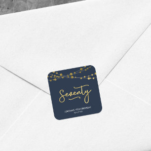 Elegante Blauwe Koorden van Lichten 70ste Verjaard Vierkante Sticker