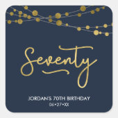 Elegante Blauwe Koorden van Lichten 70ste Verjaard Vierkante Sticker (Voorkant)