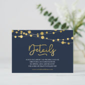 Elegante Blauwe Koorden van Lichten Huwelijksdetai Informatiekaartje (Staand voorkant)