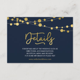 Elegante Blauwe Koorden van Lichten Huwelijksdetai Informatiekaartje