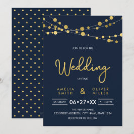 Elegante Blauwe Koorden van Lichten Huwelijksuitno Kaart