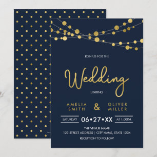 Elegante Blauwe Koorden van Lichten Huwelijksuitno Kaart