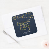 Elegante Blauwe Koorden van Lichten Verlovingsfees Vierkante Sticker (Envelop)