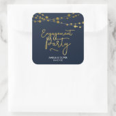 Elegante Blauwe Koorden van Lichten Verlovingsfees Vierkante Sticker (Tas)