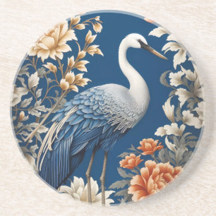 Elegante blauwe kraan William Morris Geïnspireerd Zandsteen Onderzetter
