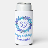 Elegante Blauwe Krans 55e Verjaardag Seltzer Blikjeskoeler (Seltzer Achterkant)