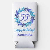 Elegante Blauwe Krans 55e Verjaardag Seltzer Blikjeskoeler (Achterkant)